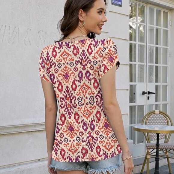 Womens Tops Petal Short Sleeve Shirts Spring 2025 Fashion Summer Casual V Neck T - Picture 5 of 6